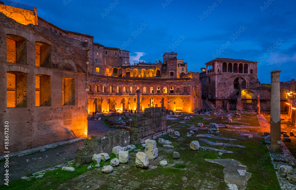 The Trajan's Market at sunset in Rome, Italy.