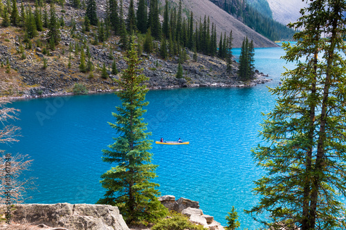 Fototapeta Naklejka Na Ścianę i Meble -  Canoeing on moraine lake, Canada