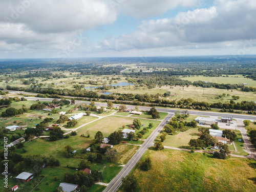 Aerial of the Small Rural Town of Sommerville, Texas Next in Between Houston, and Austin