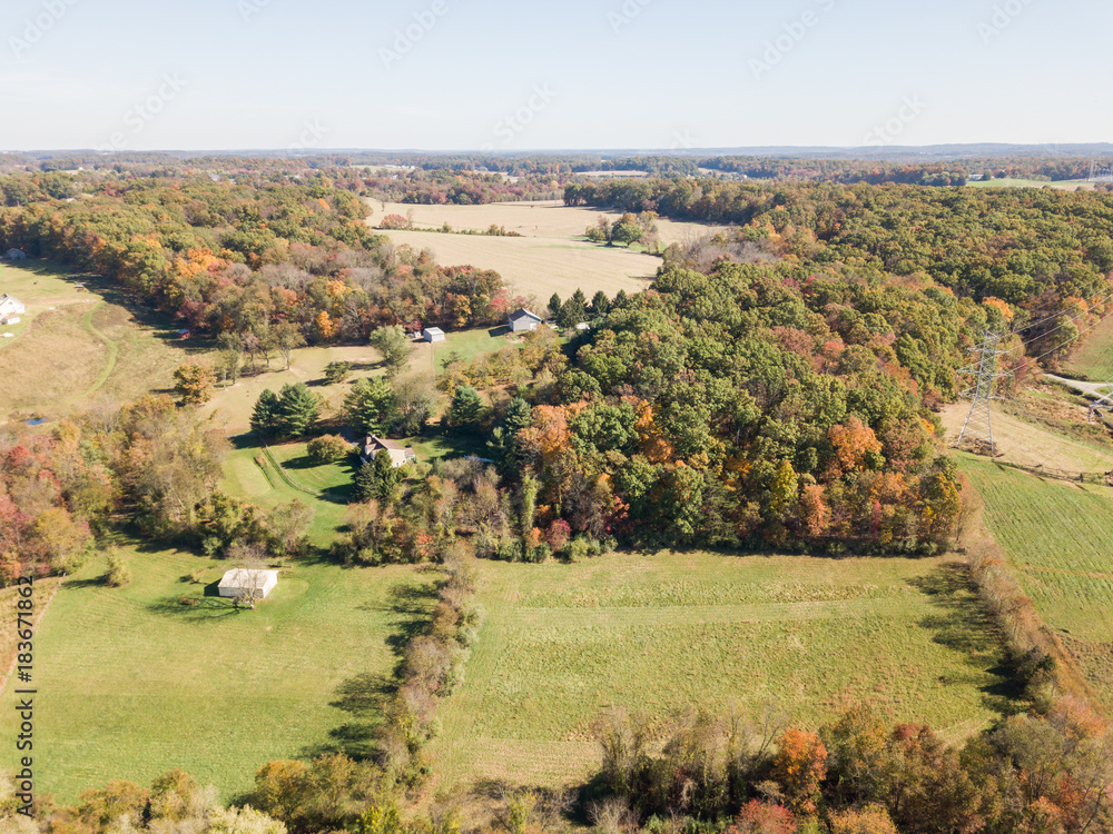 Fototapeta premium Aerials of Country Farm Land in White Hall, Maryland