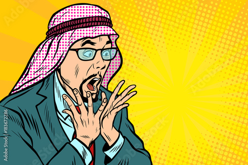 Close-up, face surprise, delight Arab businessman