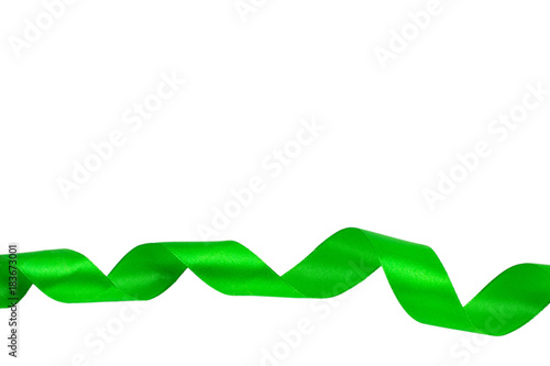 Green satin ribbon isolated on white background with clipping path
