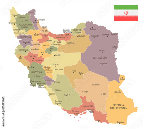 Iran - vintage map and flag - Detailed Vector Illustration