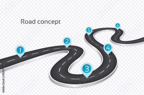 Winding 3d road infographic concept on a white background. Timeline template photo