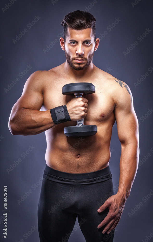 fitness man with sports dumbbells