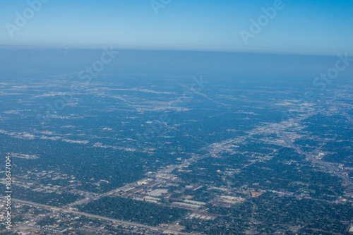 Metropolis Area of Houston  Texas Suburbs from Above in an Airplane