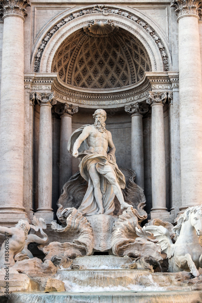 exterior sculpture at Trevi fountain in Rome, Italy 