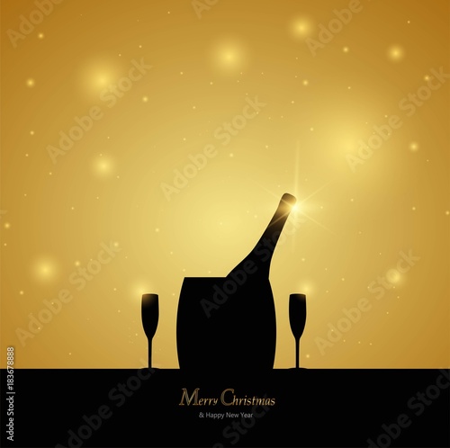 New Year theme winter landscape, with Champagne glasses, vector illustration