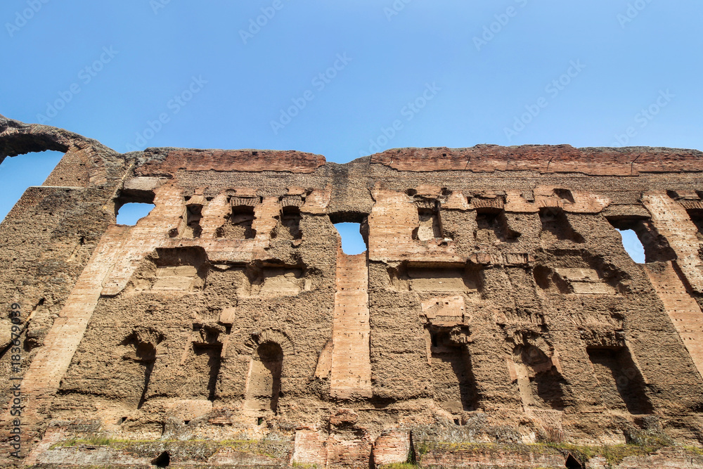 old stone wall ruins at bath of caracalla in Rome, Italy 