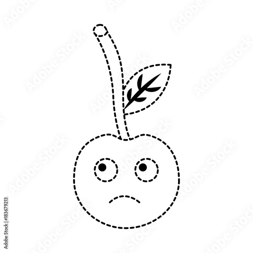 cherry sad fruit kawaii icon image vector illustration design  black dotted line
