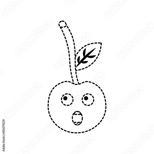 cherry yelling talking fruit kawaii icon image vector illustration design  black dotted line