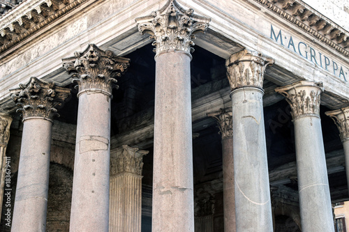 stone pillars of Pantheon temple in Rome, Italy