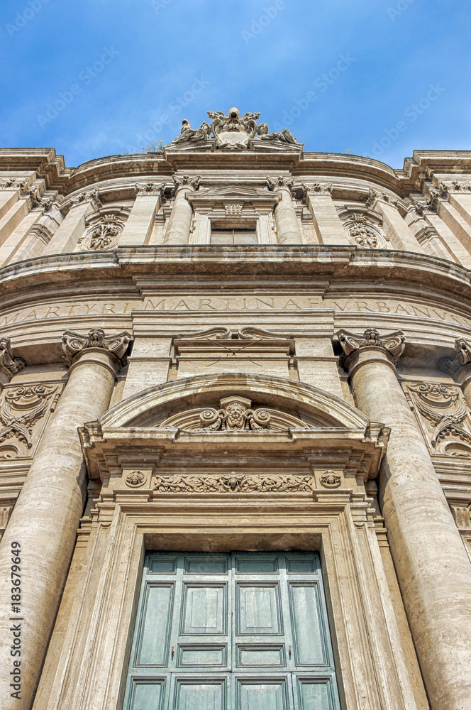 Exterior entrance of Santi Luca e Martina church in Rome 