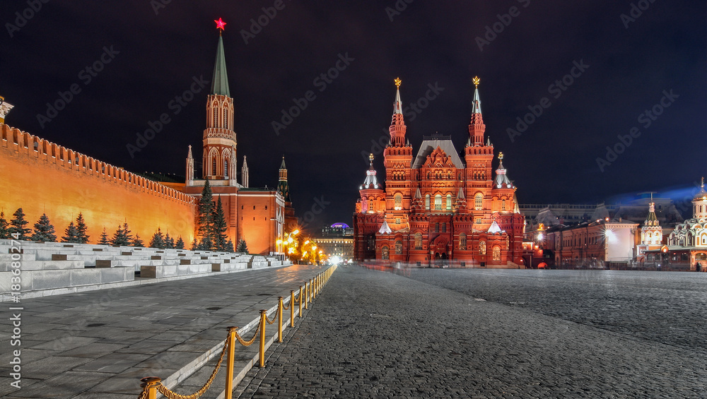 Red square by night in Moscow