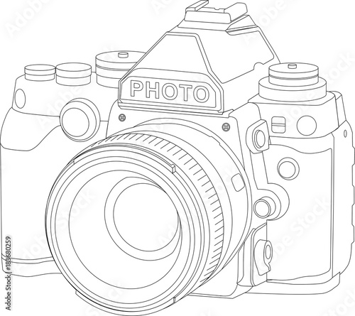 Vintage Digital Camera Line Drawing Vector