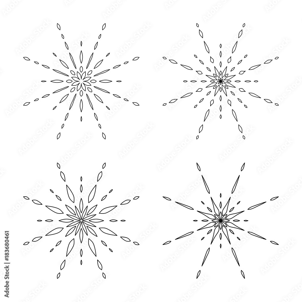 Obraz premium Snowflake design set outline for christmas isolated on white background