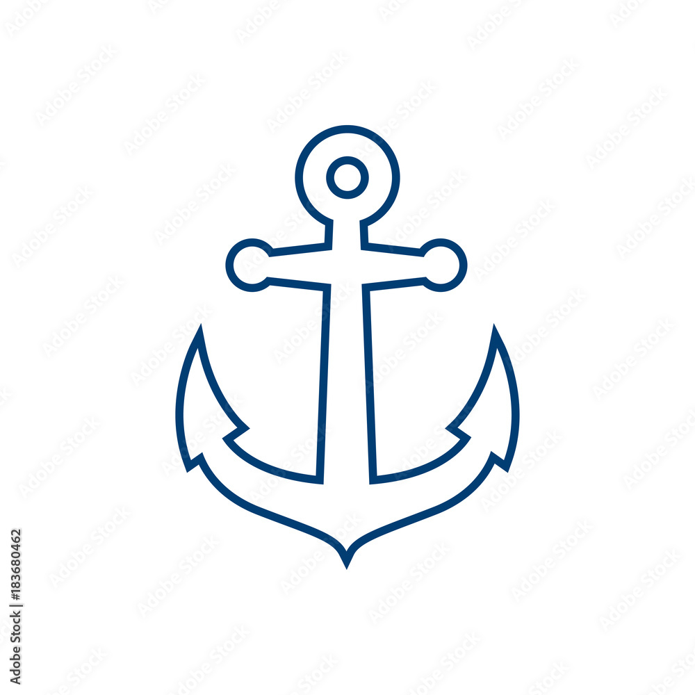 Icono plano linea ancla azul en fondo blanco Icono plano linea ancla azul en fondo blanco