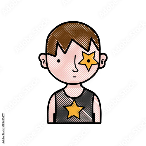 grated boy rocker with star tattoo and hairstyle
