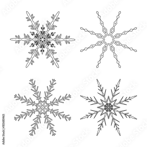 Snowflake design set outline for christmas isolated on white background