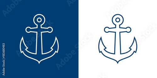 Icono plano linea ancla azul y blanco