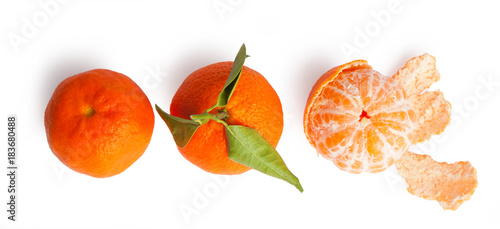 Composition  fresh mandarin with leaves  clean mandarin  mandarin slices  isolated on white background