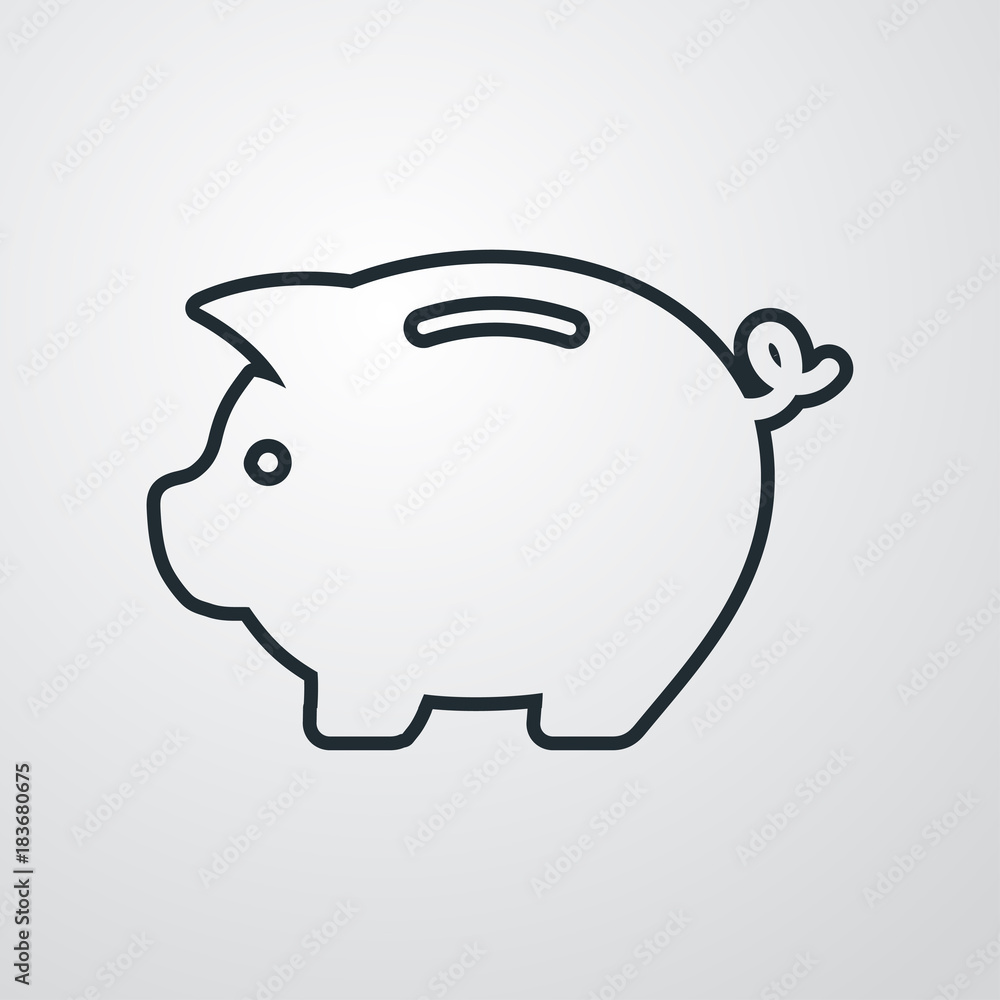 Icono plano linea hucha cerdito en fondo degradado Icono plano linea hucha cerdito en fondo degradado