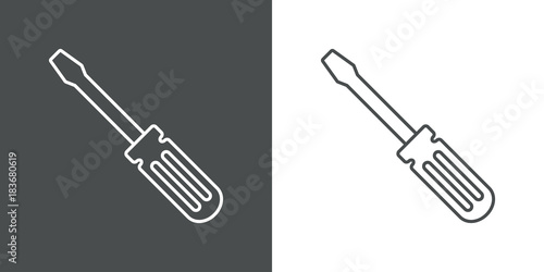 Icono plano linea destornillador gris y blanco