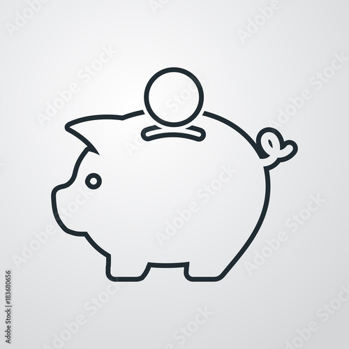 Icono plano linea hucha cerdito con moneda en fondo degradado