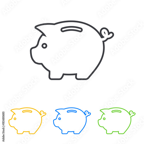 Icono plano linea hucha cerdito en varios colores