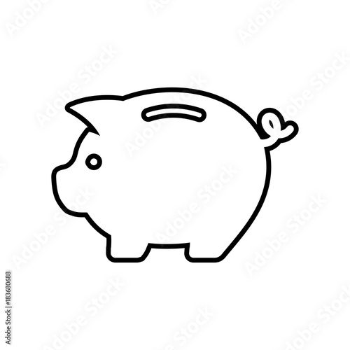 Icono plano linea hucha cerdito negro en fondo blanco