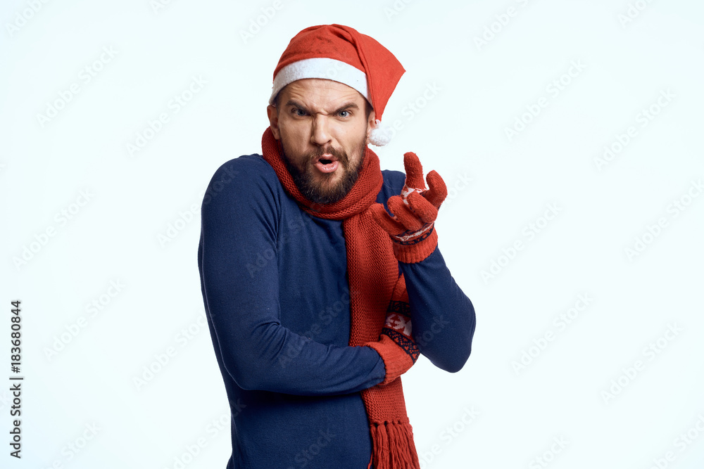 man on a white background, christmas clothes, emotions, new year, holiday, christmas man on a white background, christmas clothes, emotions, new year, holiday, christmas