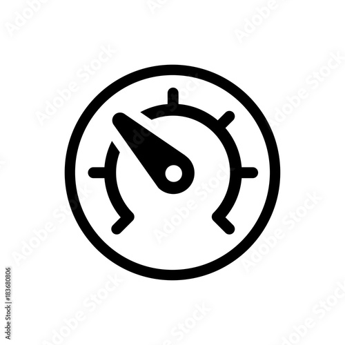 Icono plano velocimetro negro en fondo blanco