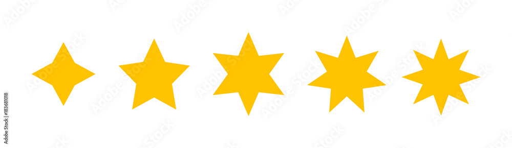 A set of five different stars executed in flat design. A set of five different stars executed in flat design.
