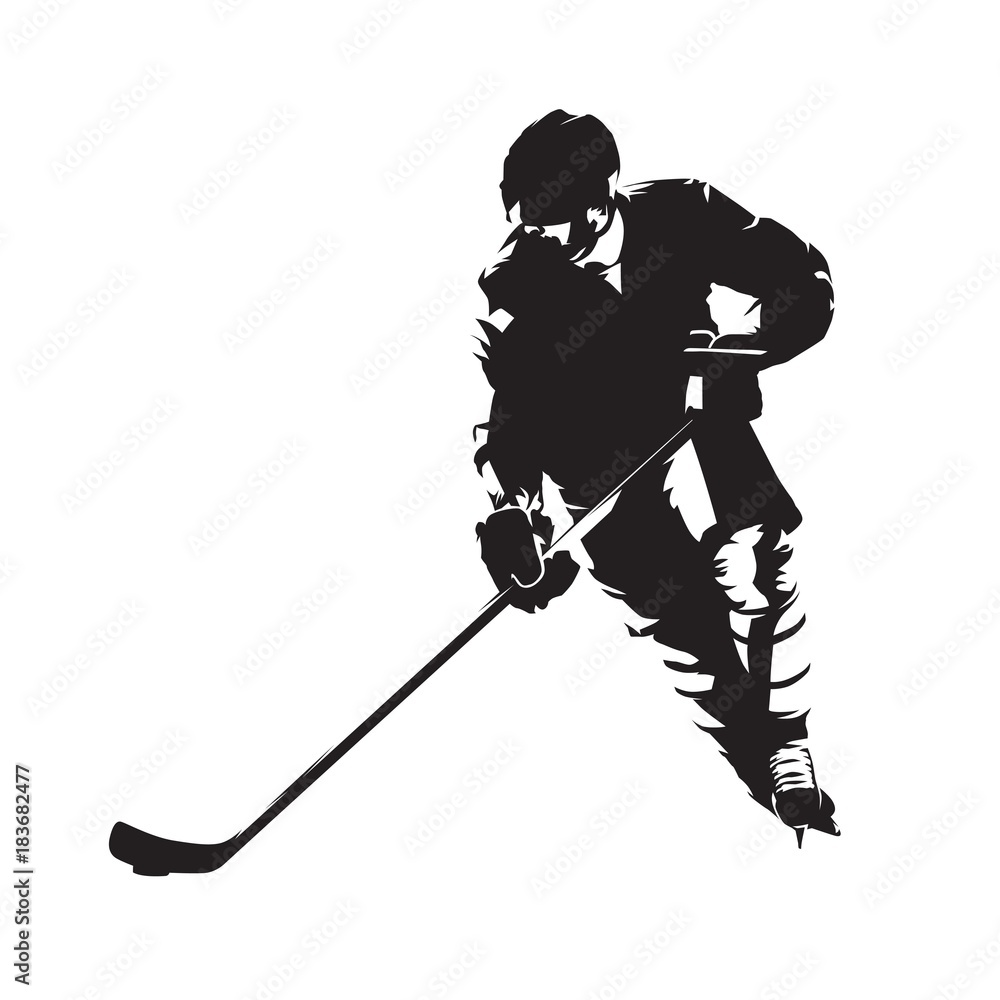 Naklejka premium Ice hockey player, abstract vector silhouette, front view