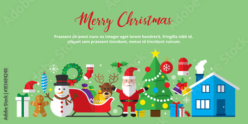 Merry Christmas icon set background.