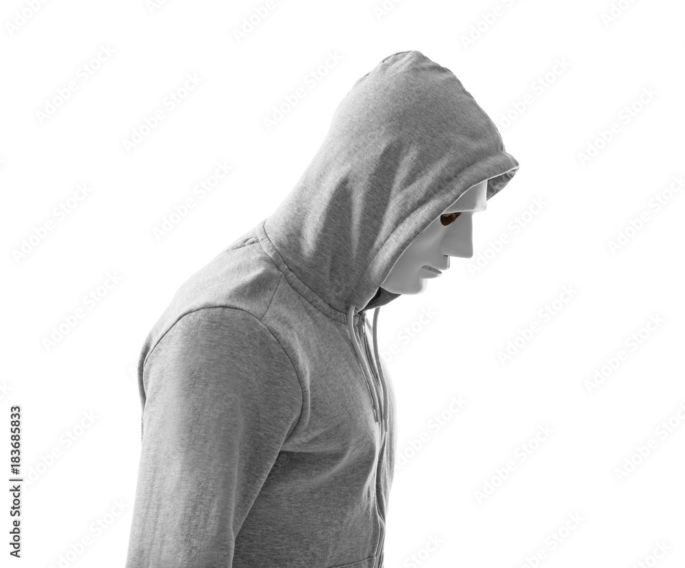 Hacker in mask on white background Hacker in mask on white background