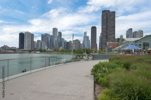 Skyline of Chicago, Illinois from the Naval Pier on Lake Michigan