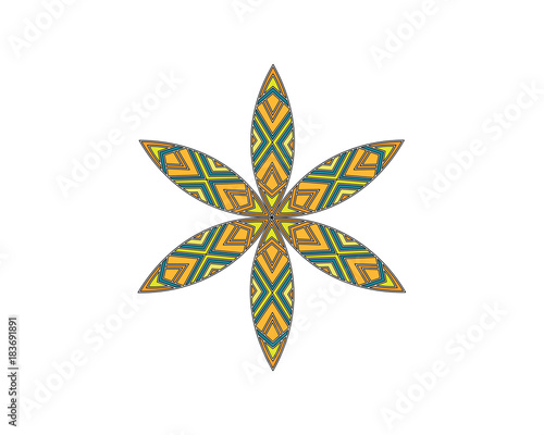 Orange, yellow and green abstract flower drawing, vector illustration.