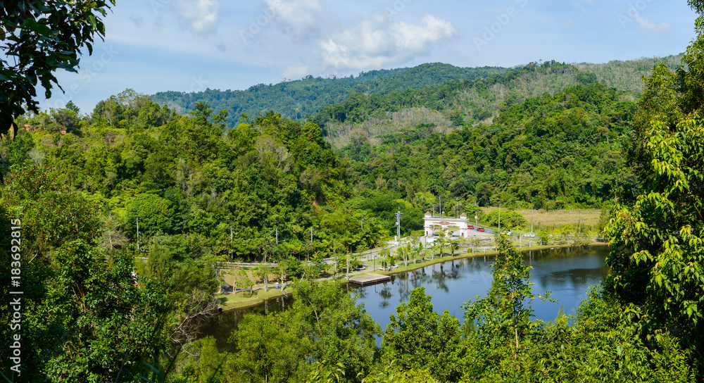 Beautiful landscape with lake and road