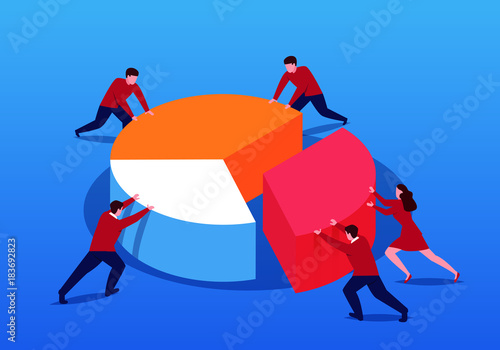 The business team pieced together pie charts together