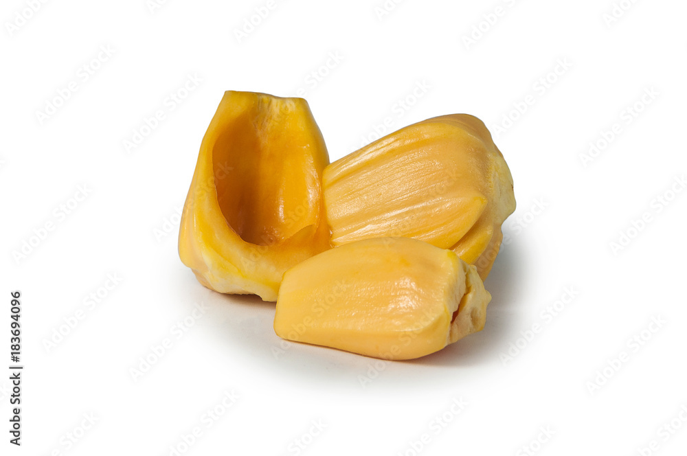 Fresh delicious one flesh of jackfruit isolated on clean white background Fresh delicious one flesh of jackfruit isolated on clean white background