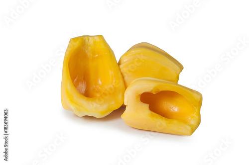 Fresh delicious one flesh of jackfruit isolated on clean white background