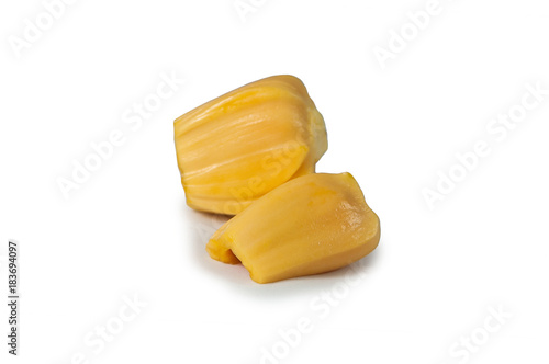 Fresh delicious two flesh of jackfruit isolated on clean white background