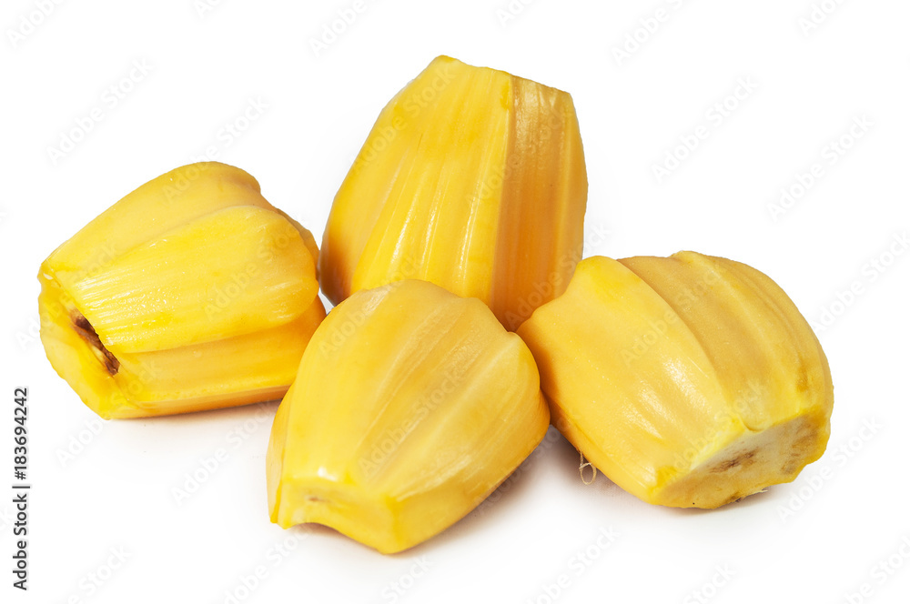 Fresh delicious four flesh of jackfruit isolated on clean white background Fresh delicious four flesh of jackfruit isolated on clean white background