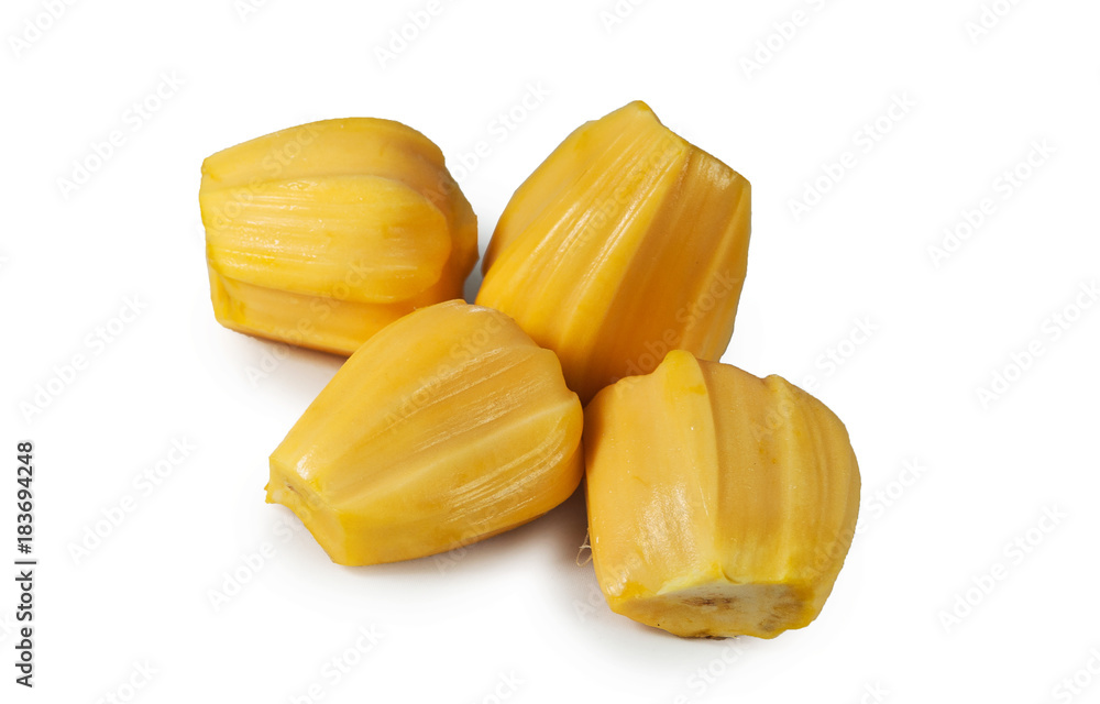 Fresh delicious four flesh of jackfruit isolated on clean white background Fresh delicious four flesh of jackfruit isolated on clean white background