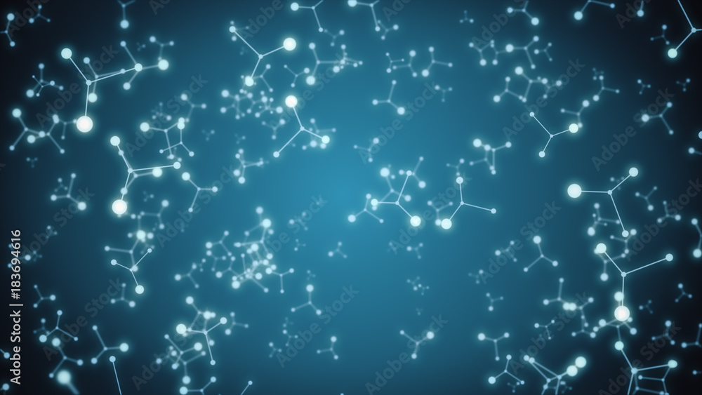 Abstract molecular structure in 3D space on dark blue background 3d illustration Abstract molecular structure in 3D space on dark blue background 3d illustration
