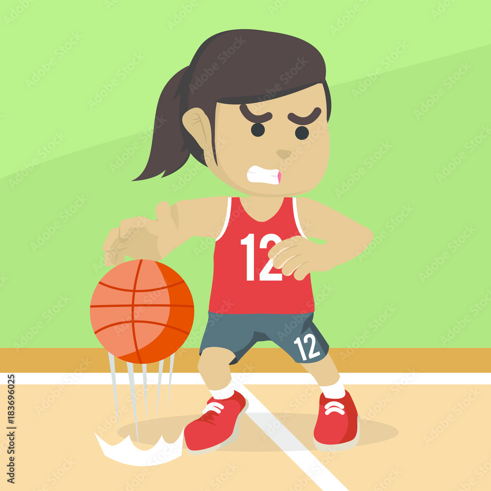 African female basketball player dribbling– stock illustration
