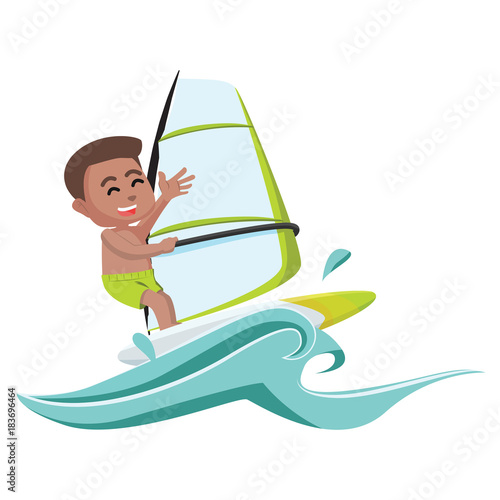 African boy wind surfer– stock illustration 