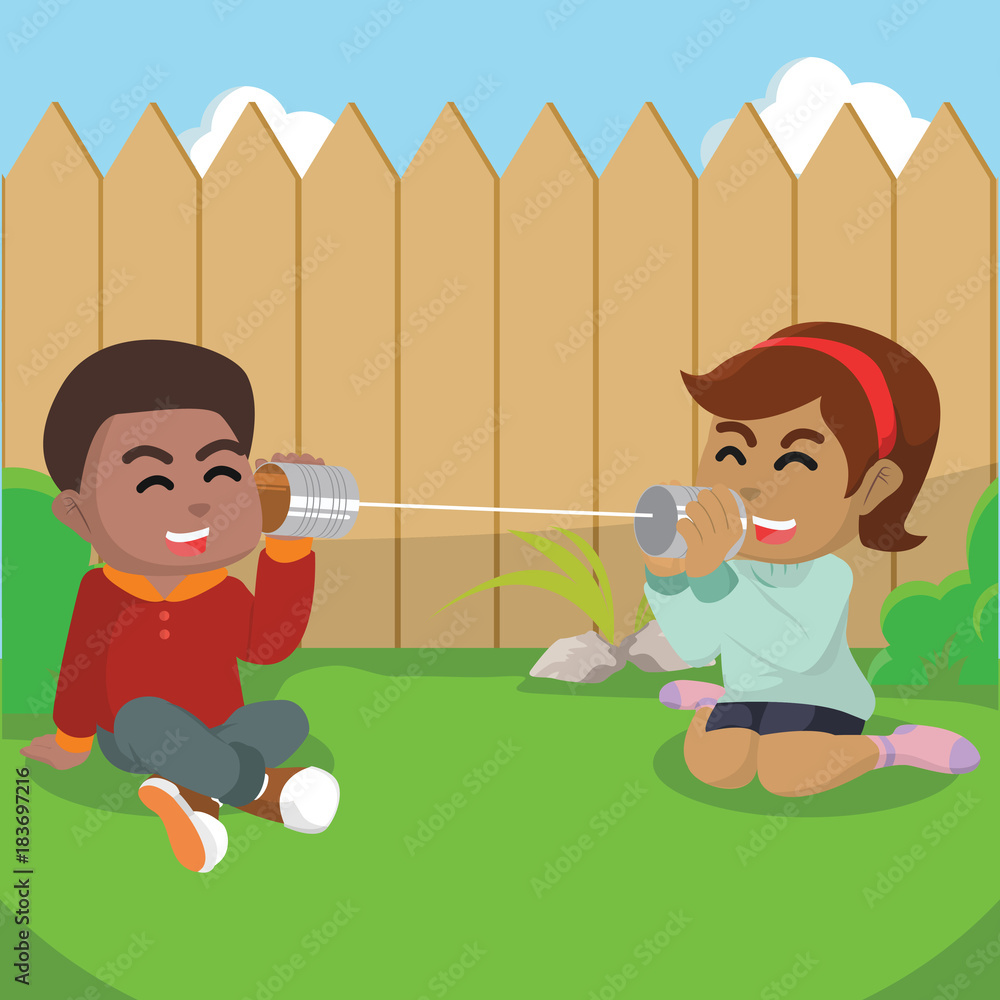 Boy and Girl using communication string phone Stock Illustration | Adobe  Stock