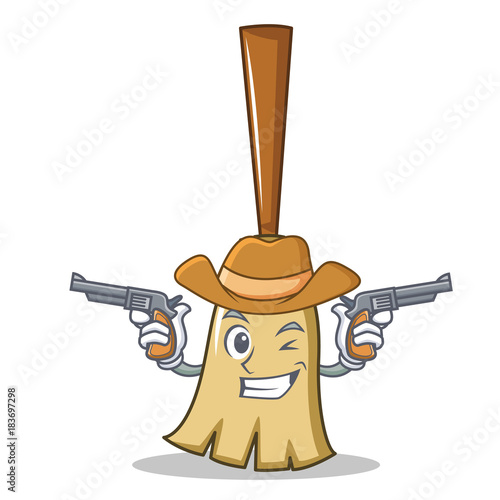 Cowboy broom character cartoon style